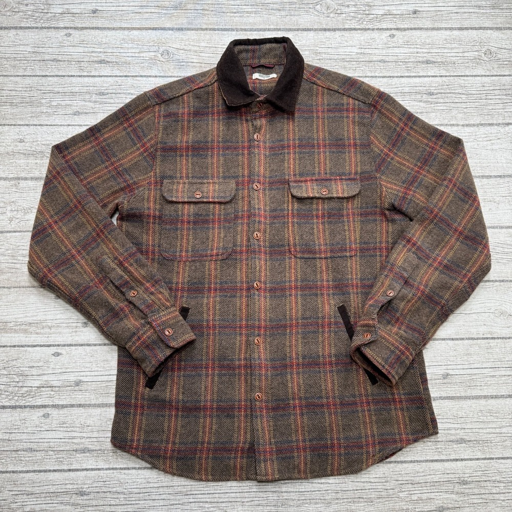 Mudo Shirt Jacket Men's Large Light Brown Plaid Flannel Corduroy Collar Utility